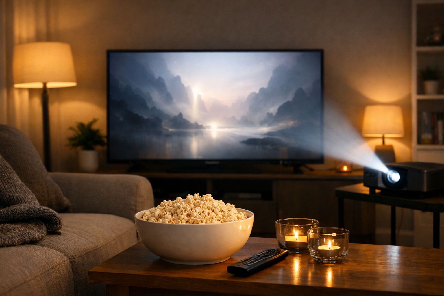 Domowy wieczór z filmem i popcornem
